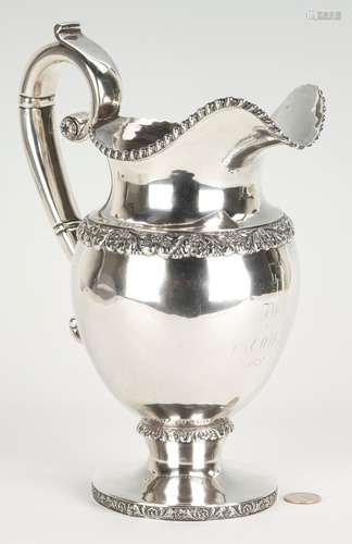 FREDERICK MARQUAND COIN SILVER WATER PITCHER