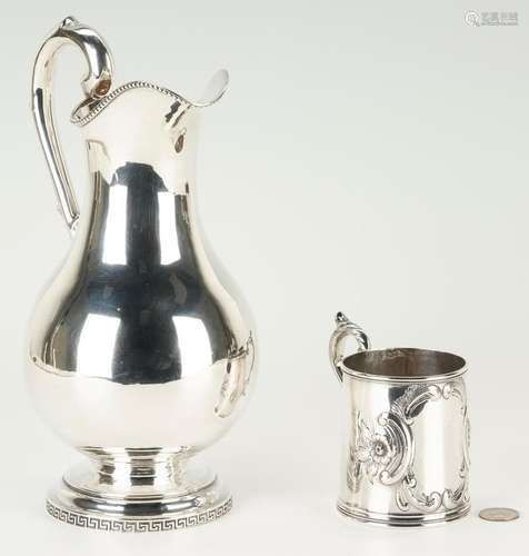 AMERICAN COIN SILVER WATER PITCHER AND CUP