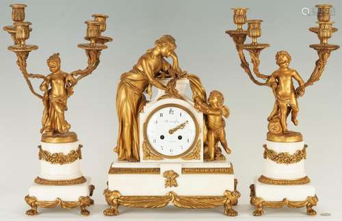 FRENCH ORMOLU GARNITURE, VINCENTI & CIE CLOCK, AFTER FAL...