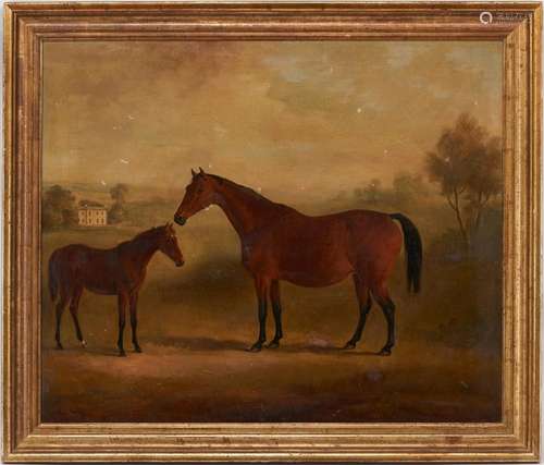 WILLIAM HENRY DAVIS O/C PAINTING OF A HORSE & COLT, DATE...