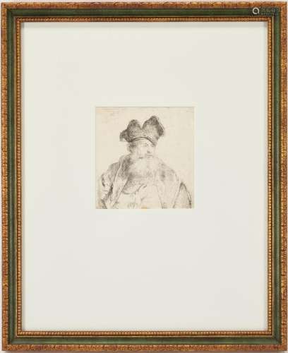 REMBRANDT ETCHING, OLD MAN WITH DIVIDED FUR CAP