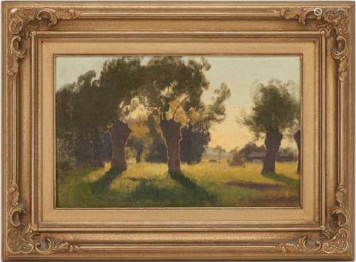 JOSEF WOPFNER OIL PAINTING, PASTURES IN THE EVENING SUN, CAT...
