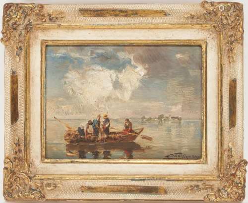 JOSEF WOPFNER SMALL O/B PAINTING, FISHERMAN IN A BOAT, CATAL...