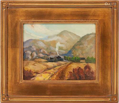 LOUIS JONES O/C MOUNTAIN LANDSCAPE PAINTING, A WINTER DAY IN...