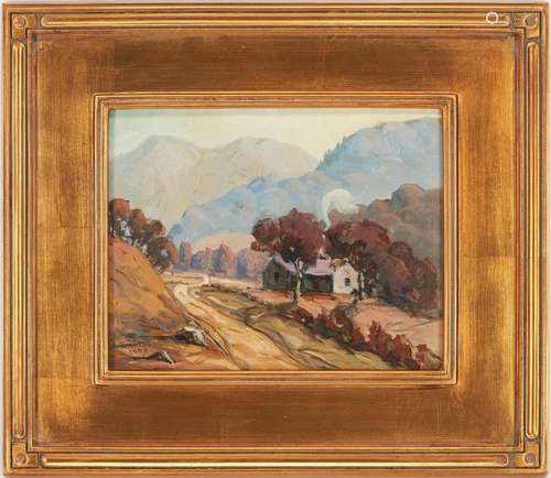 LOUIS E. JONES O/C MOUNTAIN LANDSCAPE PAINTING, IN A SUNNY C...