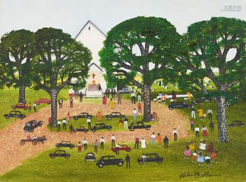 HELEN LAFRANCE OIL PAINTING, CHURCH PICNIC