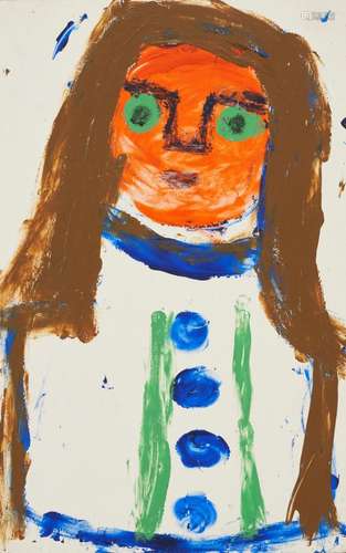 EDDY MUMMA OUTSIDER ART PAINTING, FIGURE W/ ORANGE FACE