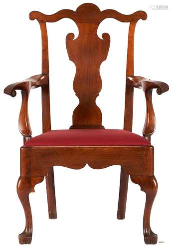 PHILADELPHIA, POSS. SAVERY QUEEN ANNE TRIFID FOOT ARMCHAIR E...