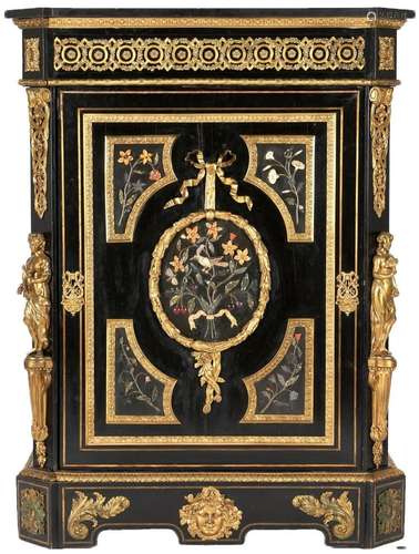 NAPOLEON III PIETRA DURA AND ORMOLU CABINET ATTRIB. MATHIEU ...