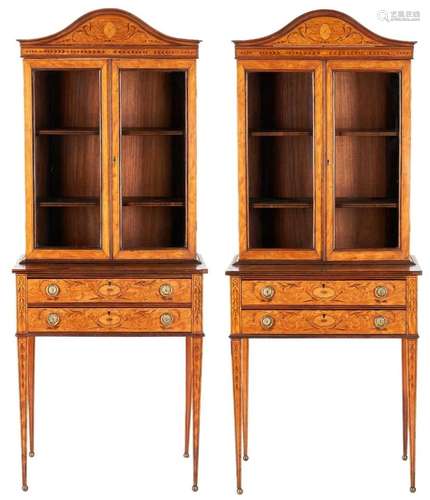 PAIR NEOCLASSICAL STYLE SATINWOOD CABINETS ON STAND