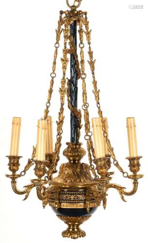 PETITE FRENCH EMPIRE STYLE BRONZE PATINATED CHANDELIER