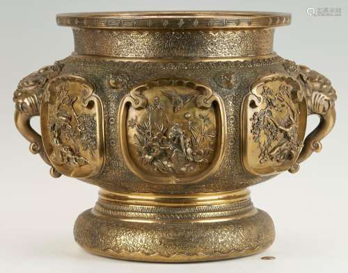 LARGE 19TH C. JAPANESE BRONZE JARDINIERE, FINELY DETAILED