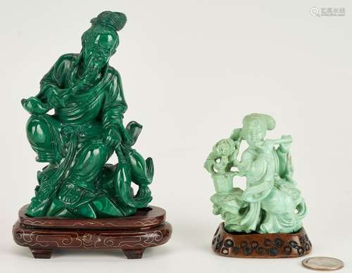 MALACHITE FIGURE OF SCHOLAR & SMALL TURQUOISE FIGURE W/ ...