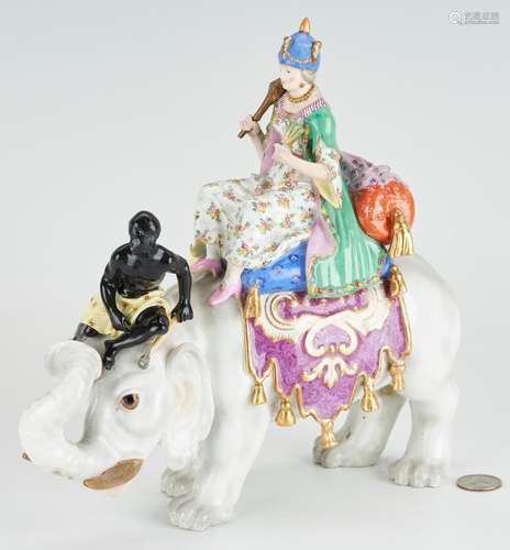 MEISSEN PORCELAIN FIGURAL, NOBLEWOMAN ON ELEPHANT