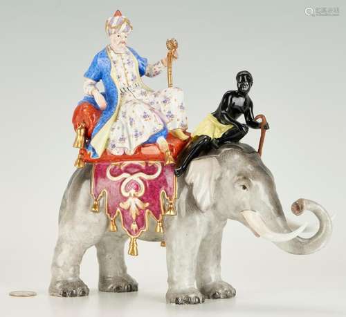 PORCELAIN FIGURE OF SULTAN AND MOOR ON ELEPHANT