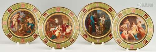 4 ROYAL VIENNA PORCELAIN CABINET PLATES, CLASSICAL & BIB...