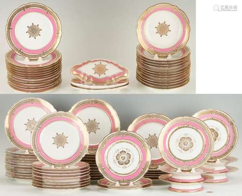 106 PCS. SEVRES MACE PINK & GILT PORCELAIN DINNERWARE SE...