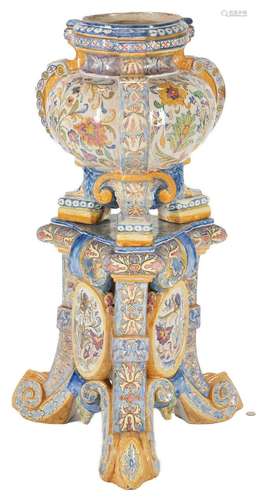 ITALIAN MAJOLICA JARDINIERE ON STAND