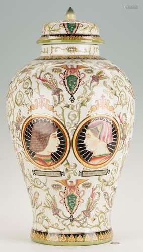 LARGE ITALIAN MAJOLICA PORTRAIT URN, MANNER OF ORAZIO FONTAN...