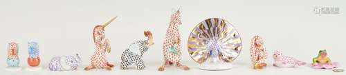 10 HEREND ANIMAL FIGURES, INCL. FISHNET, NATURALISTIC BALTA ...