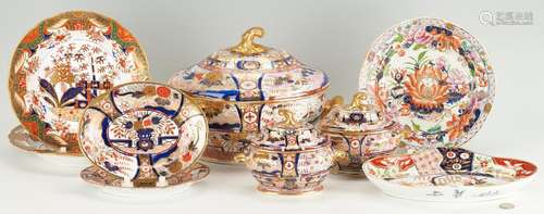 9 PCS ENGLISH IMARI: MINTON, SPODE, COALPORT AND MASON