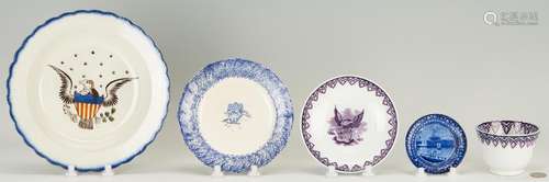 5 ENGLISH CERAMICS, INCL. AMERICAN EAGLE DECORATED