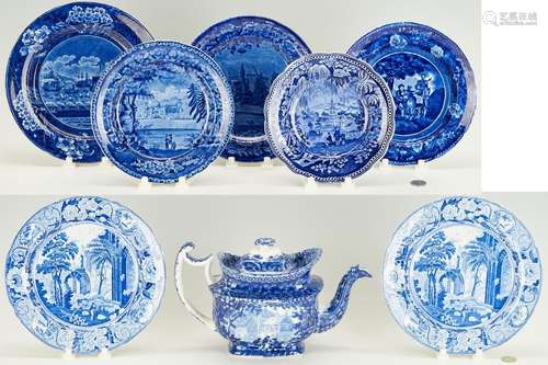 8 HISTORICAL STAFFORDSHIRE BLUE & WHITE TRANSFERWARE ITE...