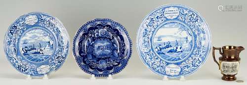 4 HISTORICAL STAFFORDSHIRE ITEMS, PLATES & PITCHER