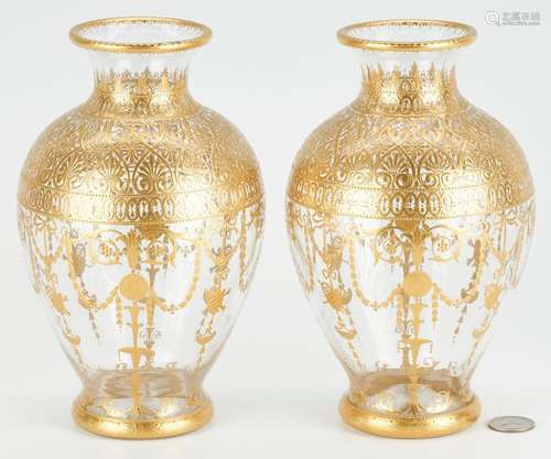 PAIR OF BACCARAT VASES W/ NEOCLASSICAL GILT DECORATION