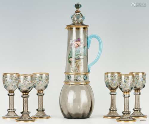 THERESIENTHAL ART NOUVEAU GLASS SET OF DECANTER & GOBLET...