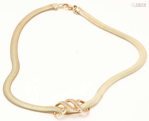 14K GOLD HERRINGBONE NECKLACE W/ DIAMOND PENDANT