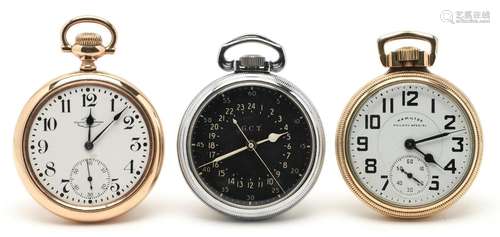 3 POCKET WATCHES, INCL. BALL & HAMILTON