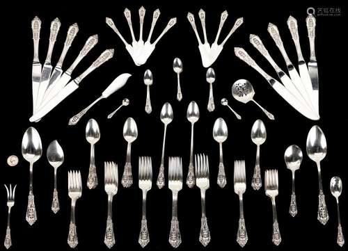 91 PCS. WALLACE ROSEPOINT STERLING SILVER FLATWARE, SERVICE ...