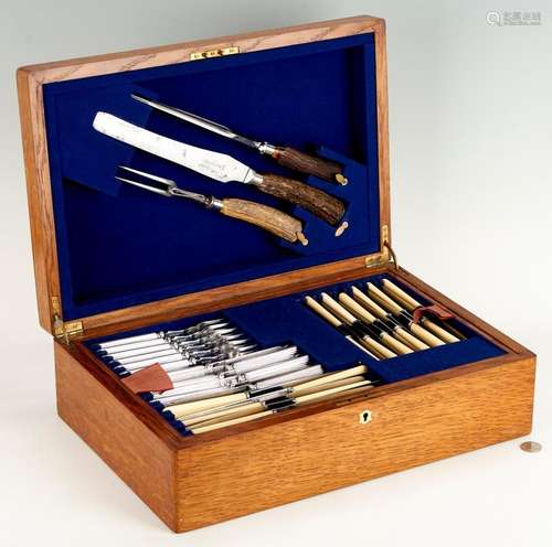 CASED ENGLISH STERLING SILVER FLATWARE SET PLUS SOME PLATED ...