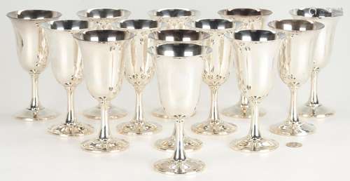 SET OF 13 WALLACE STERLING SILVER WATER GOBLETS