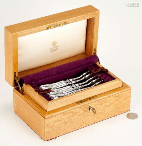 SET OF 6 FABERGE SILVER FORKS IN FITTED CASE