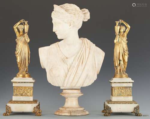 MARBLE BUST & 2 GARNITURES AFTER HIPPOLYTE FERRAT