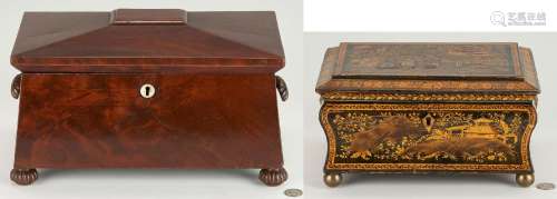 REGENCY SARCOPHAGUS TEA CADDY & CHINESE EXPORT LACQUER S...
