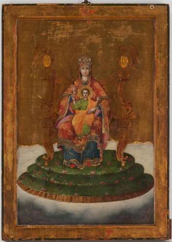 MADONNA & CHILD ENTHRONED ICON PAINTING, ORTHODOX THEOTO...