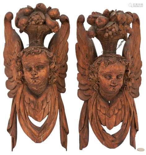 MANNER OF GRINLING GIBBONS, PR CARVED FIGURAL WALL SCONCES