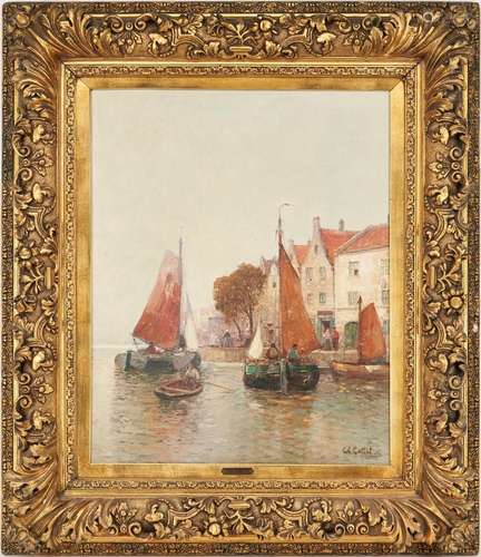 CHARLES COTTET O/C POST IMPRESSIONIST HARBOR SCENE