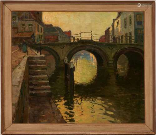 BERNARDUS VIEGERS O/C PAINTING, CANAL WITH BRIDGE