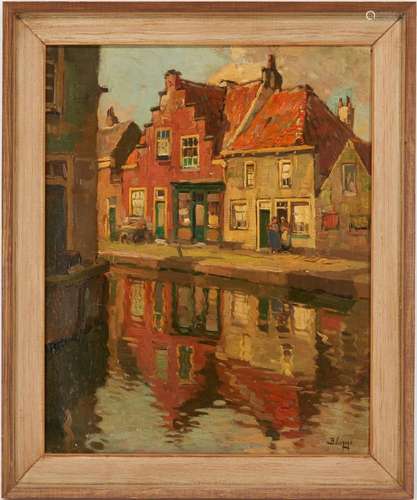 BERNARDUS VIEGERS O/C CANAL PAINTING, HOUSES OVER WATER