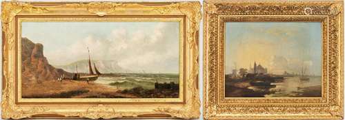 2 SIGNED 19TH C. COASTAL OIL LANDSCAPES, ENGLISH & DUTCH