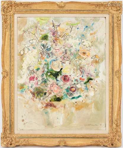 STERLING STRAUSER O/B PAINTING, FLORAL STILL LIFE