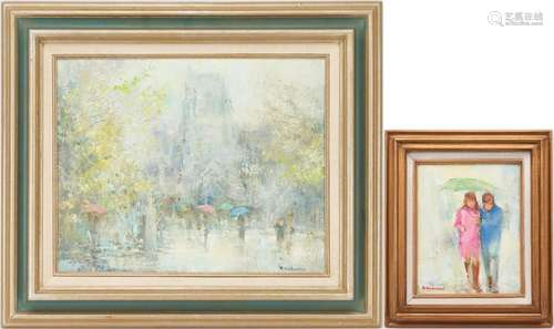 2 RUTH B. ANDERSON PAINTINGS, RAINY STREET SCENE & COUPL...