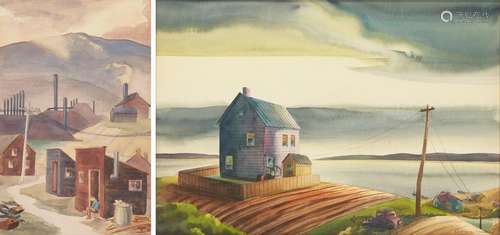 2 WPA ERA REGIONALIST LANDSCAPE PAINTINGS: LEON MOORE & ...