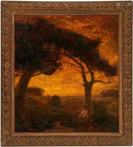 CHARLES FREDERICK NAEGELE O/C SUNSET LANDSCAPE W/ WOMAN