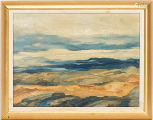 C. KERMIT EWING EXPRESSIONIST OIL ON CANVAS, DESERT LANDSCAP...