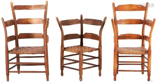 3 LADDERBACK CHAIRS ATTR. TENNESSEE, EXHIBITED